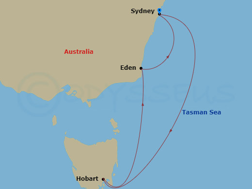 Map - Sydney - Tasmania - return